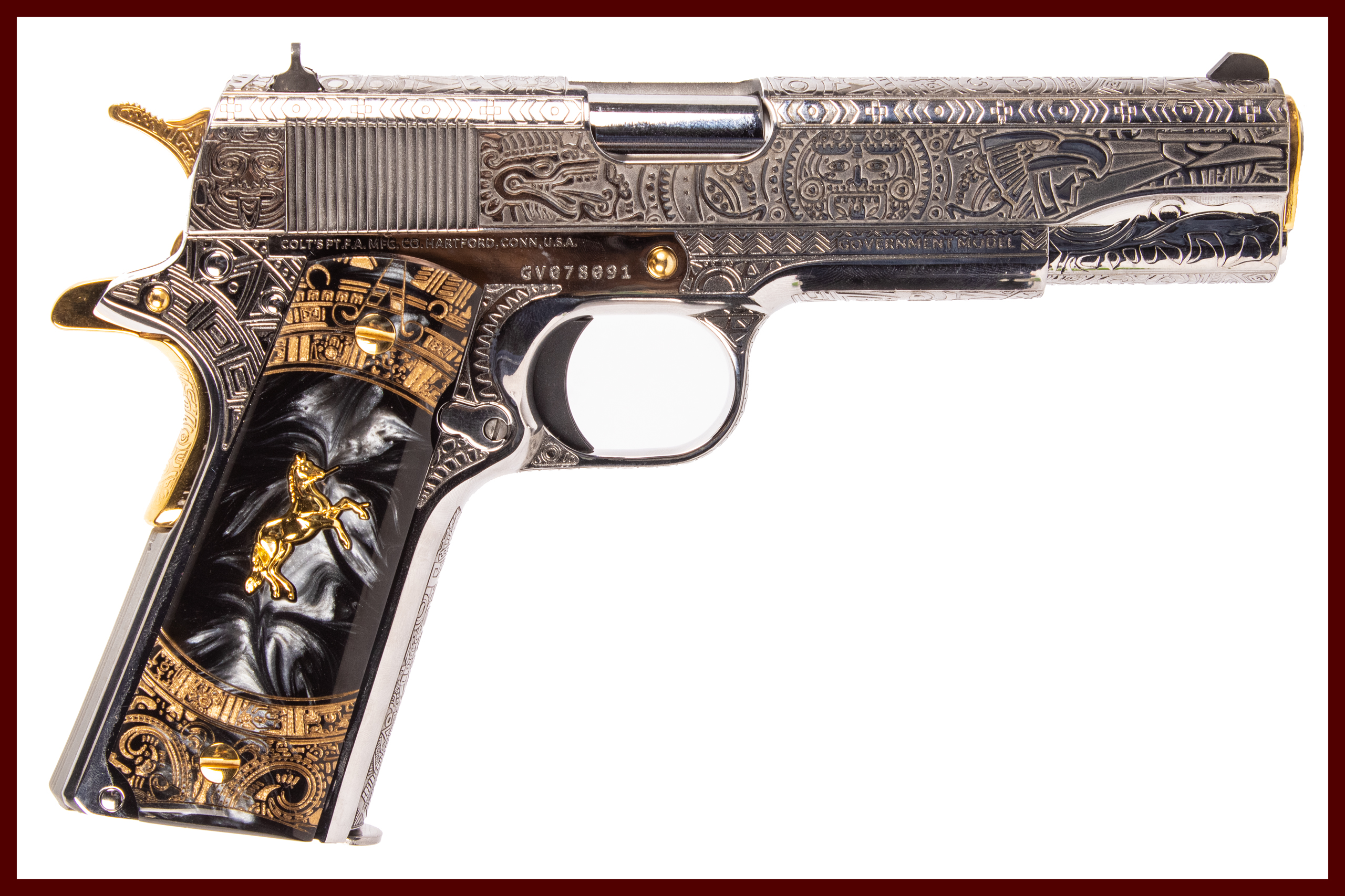 latte様2 COLT 1911 GOVERNMENT MODEL AZTEC ENGRAVED 38SUPER – Durys Guns